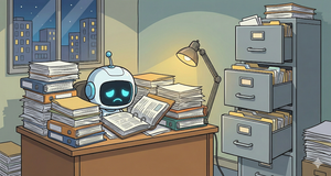 Ilustrasi meja yang penuh dokumen